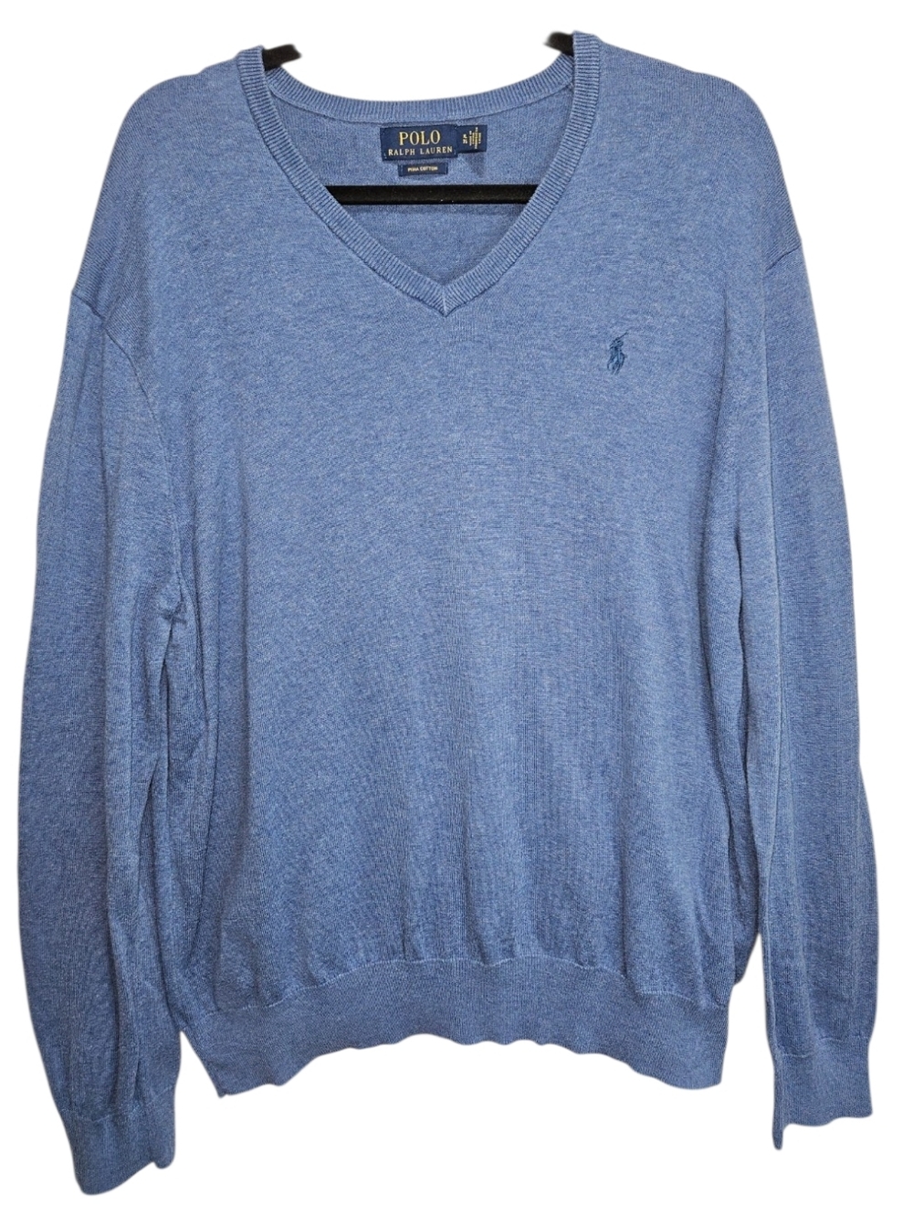 POLO Ralph Lauren Men’s Blue V-Neck Sweater Extra Large XL Pima Cotton